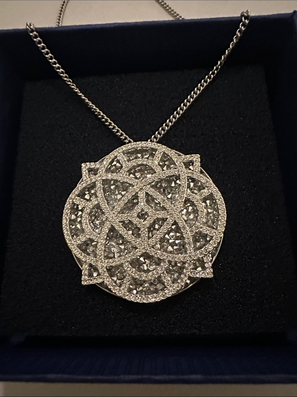 Silver-Tone Pave Floral Medallion Necklace by Swarovski